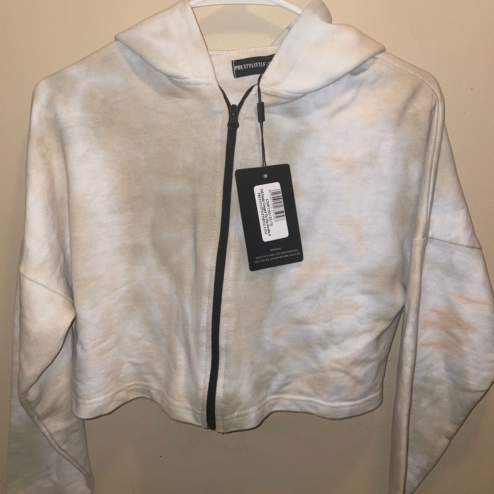 White and Tan Zip-Up Hoodie